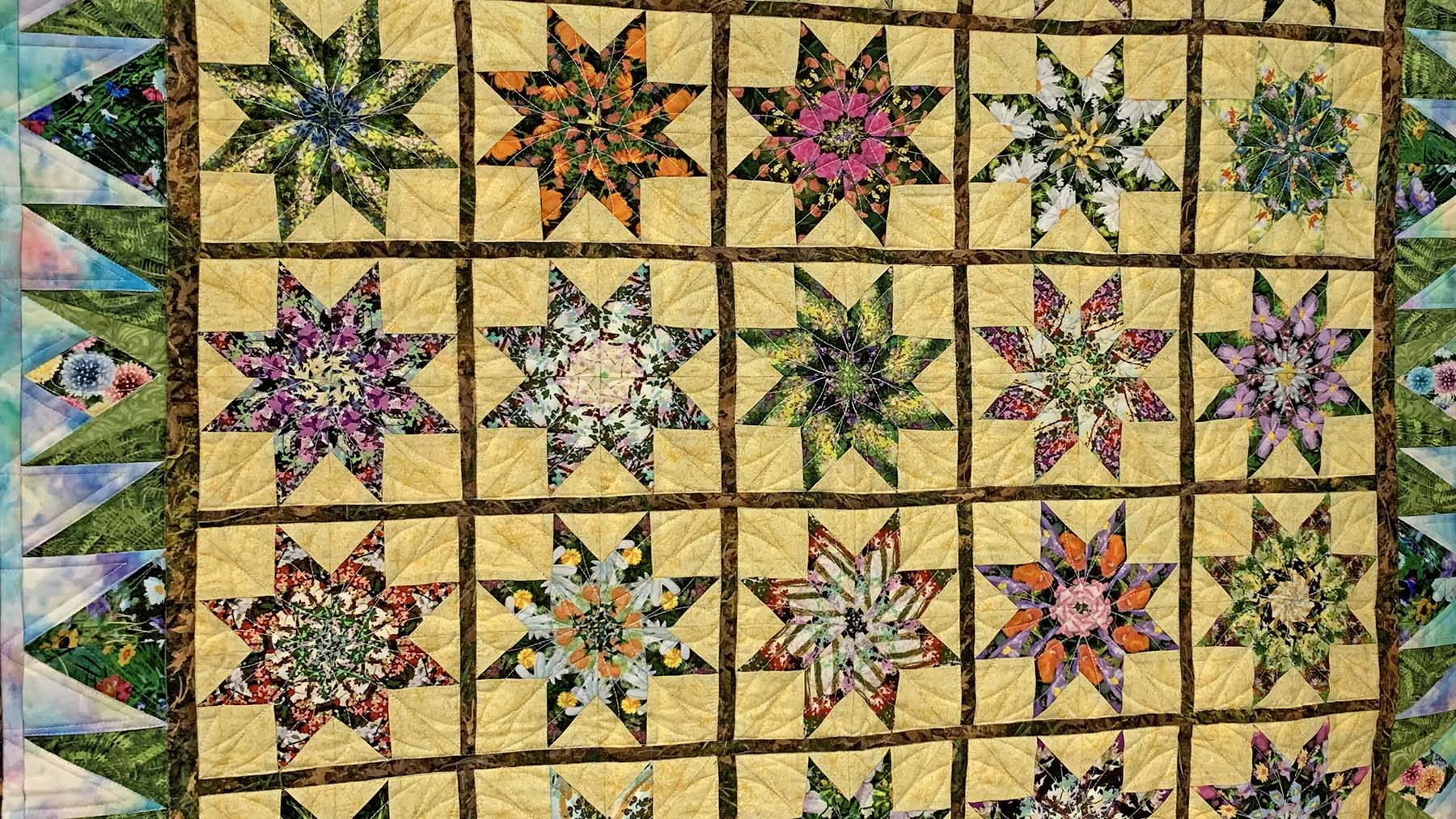 Close-up view of a traditional quilt from the 2022 Sackets Harbor Quilt Show