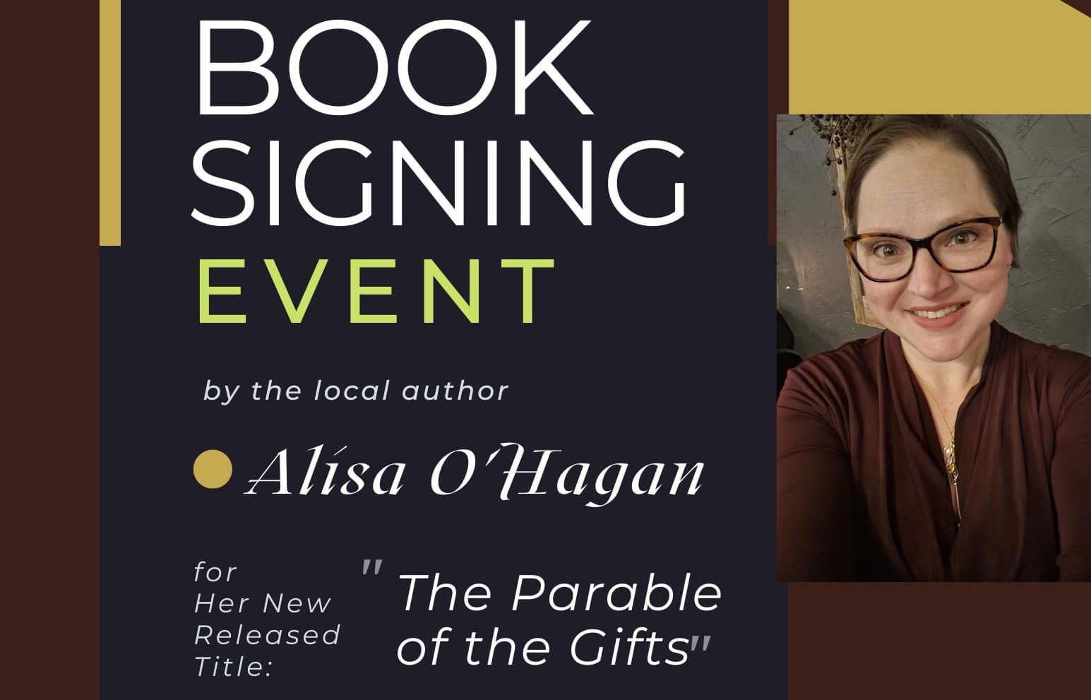Cropped version of flyer for Alisa O'Hagan's book signing at Market on Main in Sackets Harbor