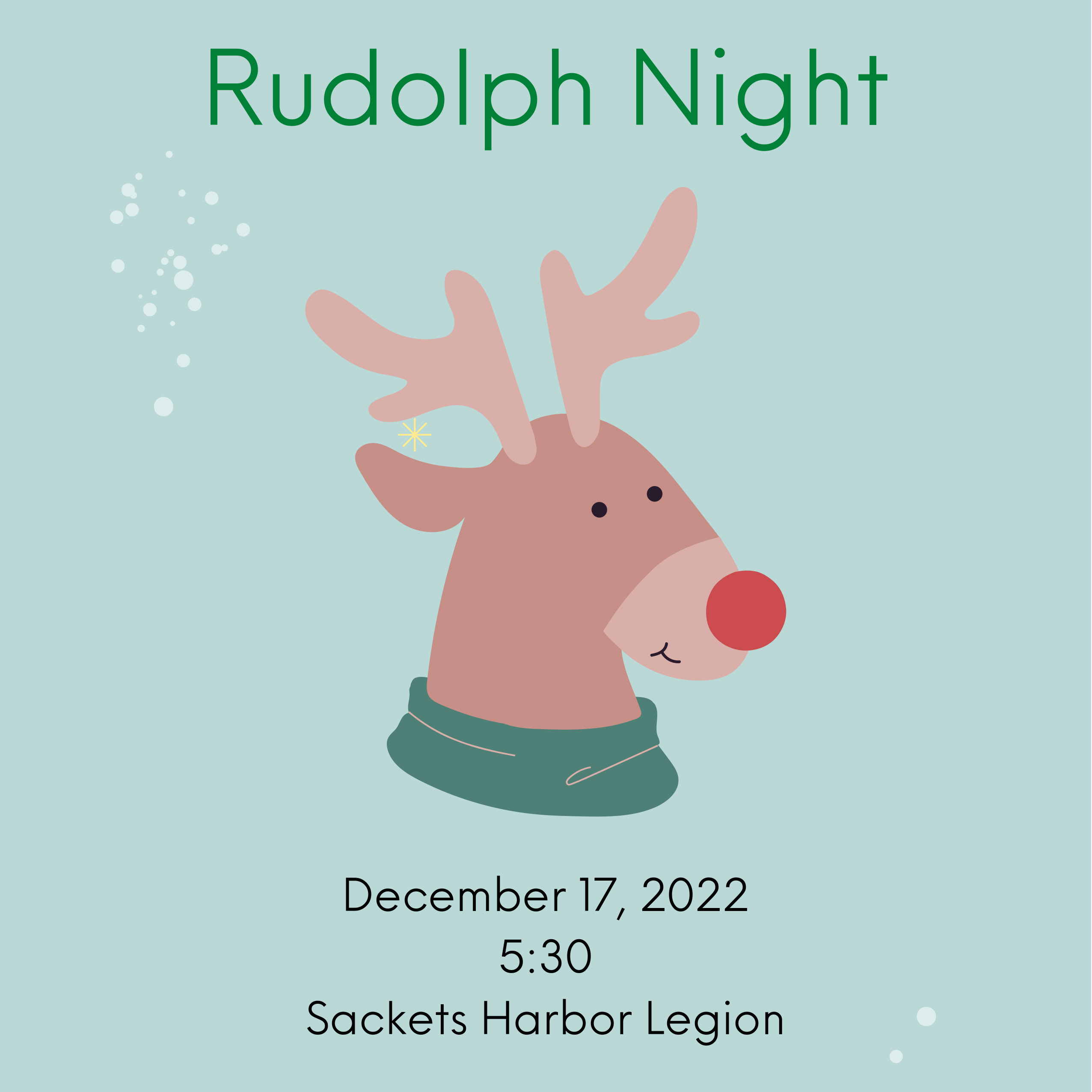 Cropped version of the Sackets Harbor American Legion's flyer for Rudolph Night
