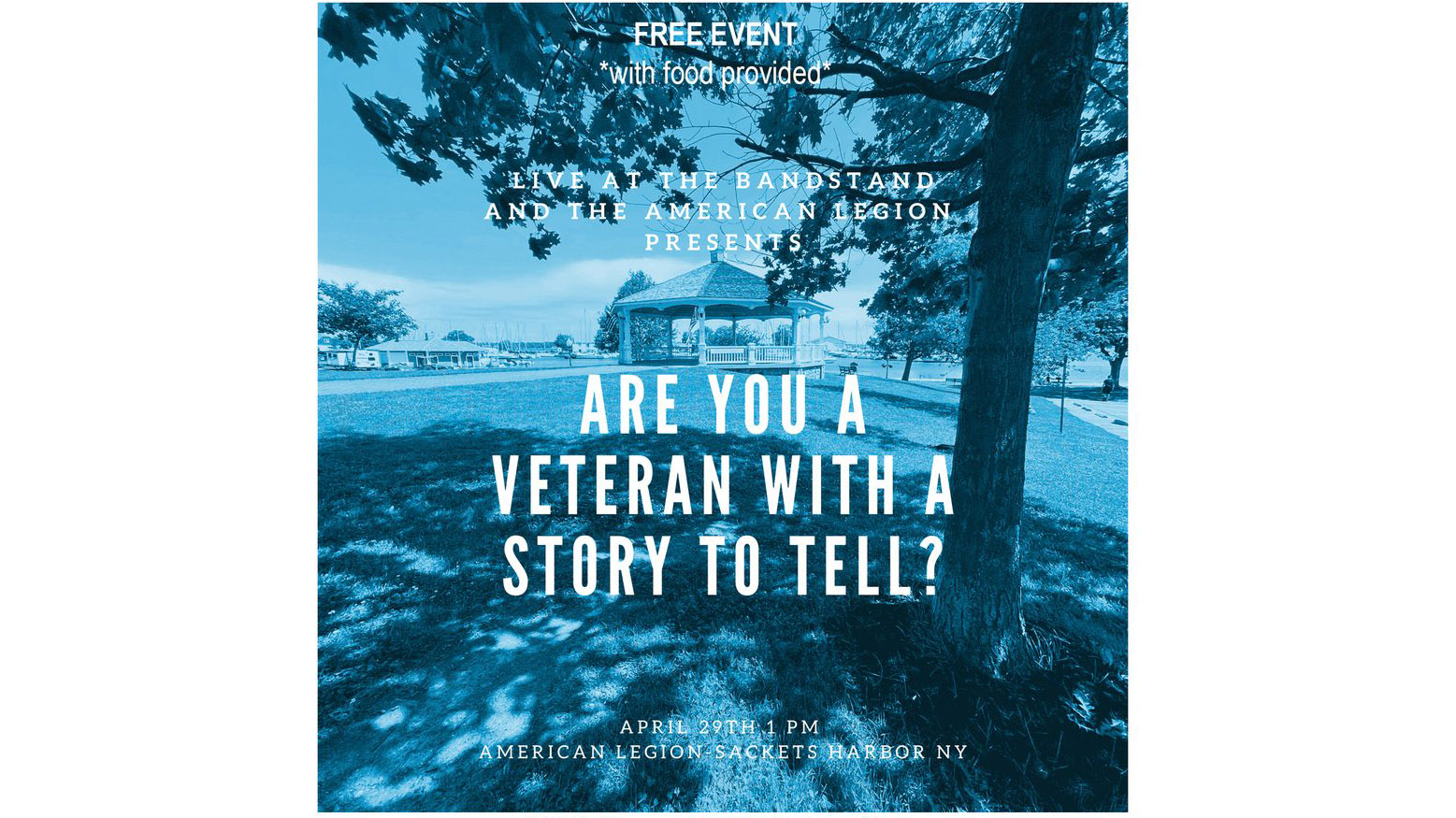 Cropped portion of the Veterans Storytelling event flyer by Live at the Bandstand