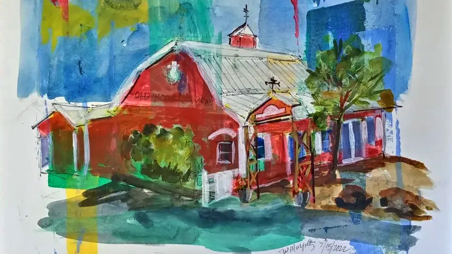 Photo of a painting of Old McDonald's Farm in Sackets Harbor, made during in the 2022 Plein Air Art Festival