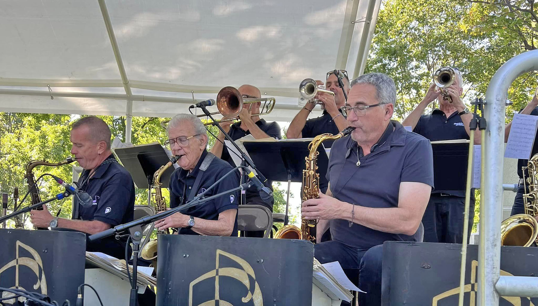 Photo of members of the Maria DeSantis Orchestra performing in the 2023 Concerts on the Waterfront series at the Sackets Harbor Battlefield