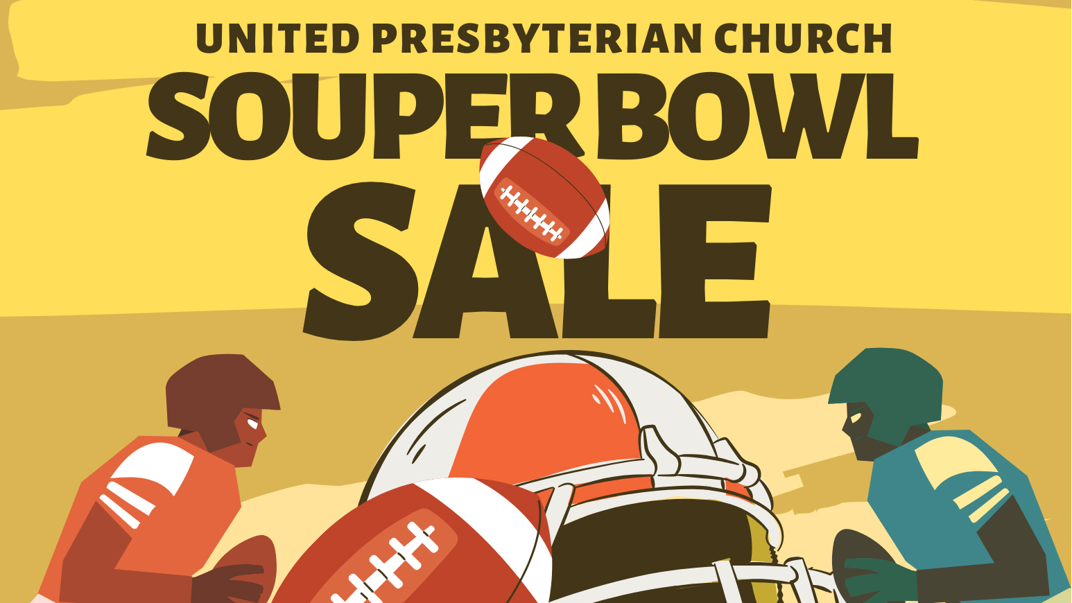 Top portion of the United Presbyterian Church's flyer for its Souper Bowl Soup Sale on Feb 11, 2024
