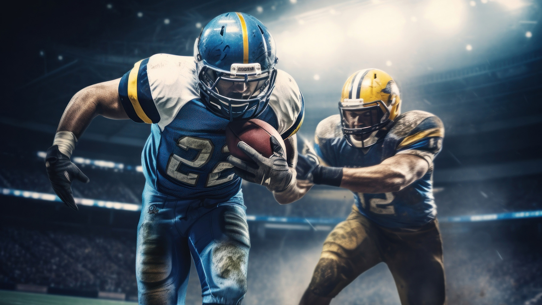Stock photo of two American football players running in a packed stadium (Image by RawPixel.com)