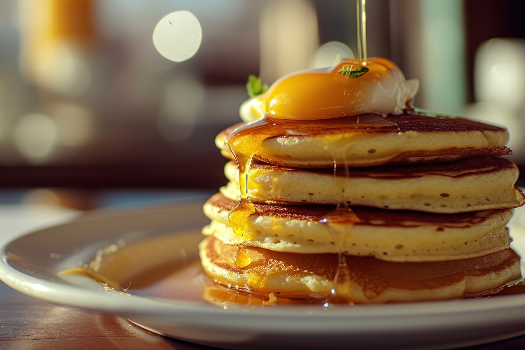 Stock image of a stack of pancakes on a plate with maple syrup being poured over the top (Image courtesy of RawPixel.com)