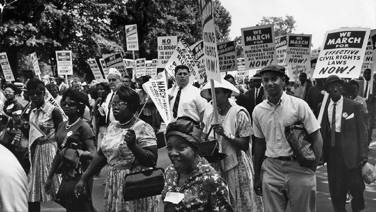 Photo of the March on Washington from the Smithsonian Institute's "Voices and Votes: Democracy in America" exhibition visiting Sackets Harbor