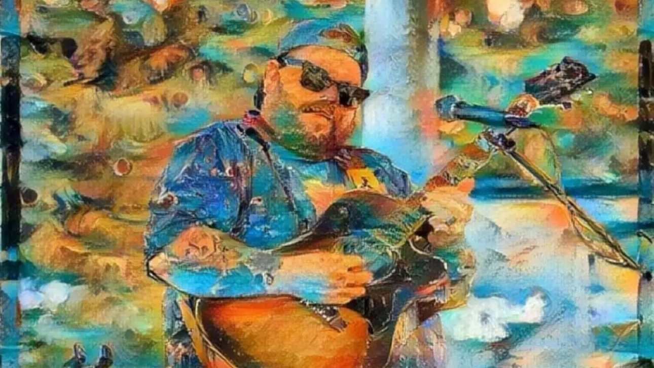 Photo of Steve McLean performing that's been converted to look like a painting